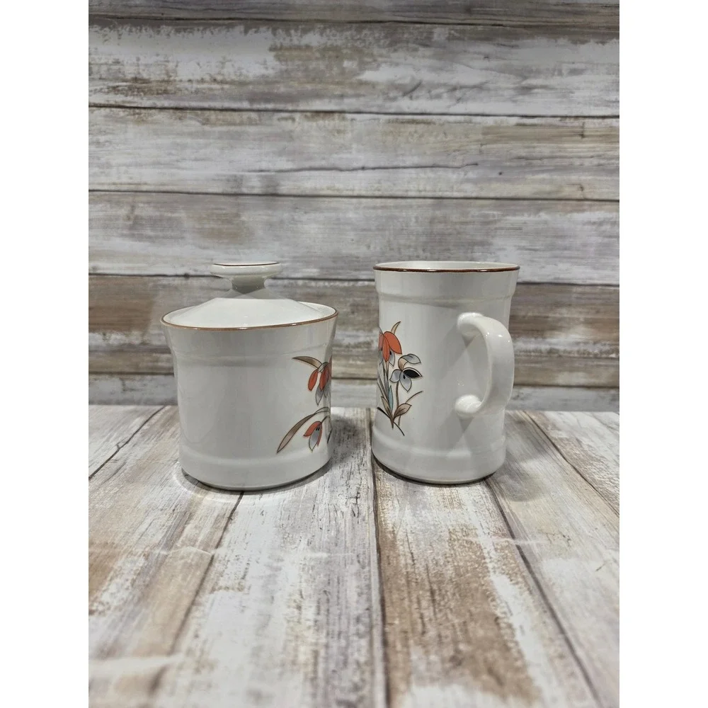 Royal Prestige‎ Genuine Stoneware Cream and Sugar Set Floral Japan White Orange